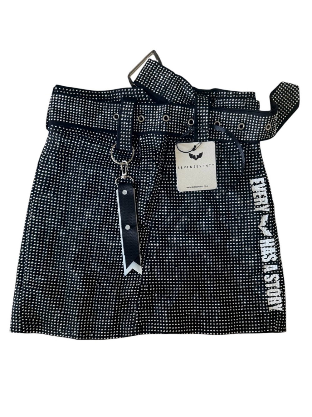 Seventy Black & White Studded Mini Skirt with Detachable Strap